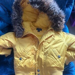 Polo by Ralph Lauren Yellow Puffer Jacket with Faux Fur Hood